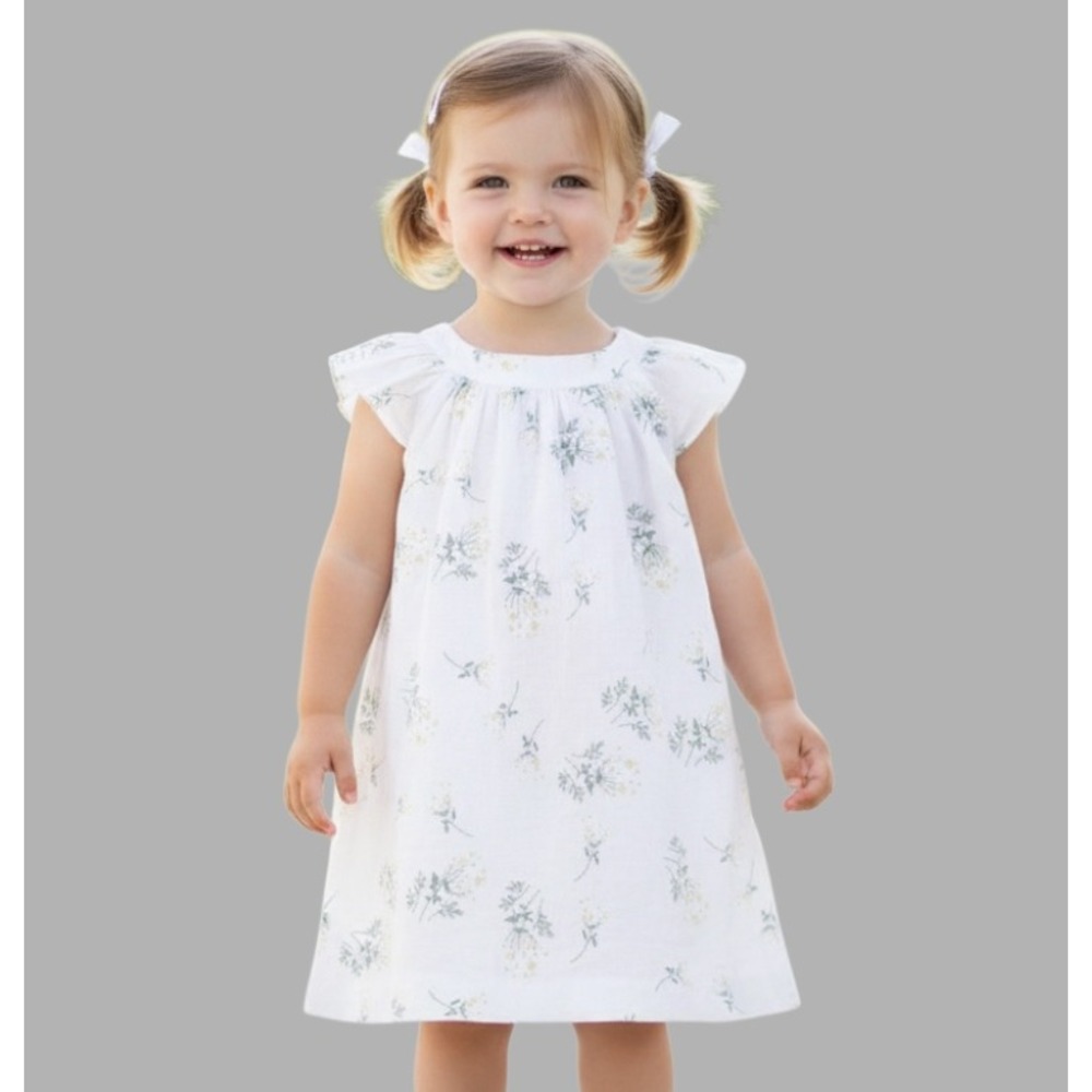 EDGEHILL COLLECTION White TWILL Button-Up Back FLUTTER SLEEVES Bishop Dress 18M
